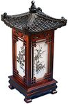 Carved Wood Lamp Handmade Traditional Korean Roof and Window Design Art Deco Lantern Brown Asian Oriental Bedside Bedroom Accent Unusual Table Light