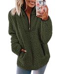 Nilimoph Womens Fleece Jumper Fluffy Pullover Teddy Fleece Sweatshirts Casual Top Fuzzy 1/4 Zip Up Long Sleeve Stand Collar Cozy Coat Tops with Pockets (Green, L)