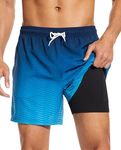 Aueyan Mens Swim Trunks 5.5 inch with Compression Liner Zipper Pockets,Quick Dry Swimsuit Trunks Funny Beach Board Shorts, Gradient Blue, Large