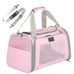 PETSFIT Cat Travel Carrier with Extendable Fleece Pet Mat, Cat Carrier Airline Approved with Safety Leash for Pets Up to 12 Lbs (44 * 26.5 * 27CM, Pink)