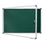 ALKOSIGN Felt Notice Board with Acrylic Cover - Green (1.5FT x 2FT) (Landscape with Single Door) Bulletin Board, Pin-up Board, Display Lockable Encased Board, for School, College, Office, Study Room