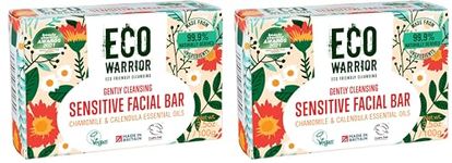 Eco Warrior Sensitive Facial Soap Bar - Vegan, Cruelty Free, No SLS or Parabens, Natural Soap Bar Made with Castile Olive, Chamomile & Calendula Oils To Gently Cleanse, Eco-Friendly Soap 100g