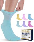 Pembrook Bamboo Viscose Diabetic Socks for Women & Men - 6 Pairs Ankle Socks for Swollen Feet | Neuropathy Socks | Diabetic Socks Women 9-12 | Pink, Light Pink, Purple, Blue, Green, Yellow