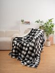 Elegant Double-Sided Comfort Flannel & Sherpa Blanket. (Black Checker, 90 * 90 inch)