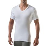 T THOMPSON TEE Men's Sweatproof Undershirt|Slim Fit V Neck T-Shirt With Underarm Sweat Pads|Aluminum-Free Alternative, White, Small