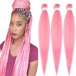 BALINGHAIR Pre Stretched Braiding Hair Light Pink Kanekalon Braiding Hair Yaki Texture Hot Water Setting Professional Braids Hair 26 Inch(Light Pink-3Pcs)