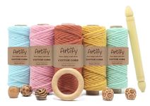 Artify | Single Strand Cotton Thread kit/Combo (Each Color 20 Meter, 3mm) | Get Free Wooden Dowel, Ring, Beads | Craft, DIY, Wall Hanger| Water Blue, Baby Pink, Rust, Mustard, Mint Green