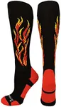 MadSportsStuff Flame Soccer Style Socks (Black/Red/Gold, X-Small)