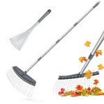 Hortem Garden Rake Set include 64-160cm Yard Thatch Rake Adjustable and 43cm Hand Rake, Lawn Rakes Used for Leaves, Thatch, Gravel