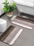 Saral Home Soft Microfiber Anti-Skid Rectangulat Striped Bathmat | Washable, Non-Slip & Quick-Drying Mats for Home/Kitchen | Soft & Super Absorbent Mats for Shower, Set of 2 (Brown, 38X50 CM)