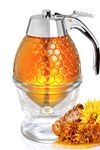 Hunnibi SELECT Honey Dispenser with Stainless Steel Top - No Drip Glass Syrup Dispenser - Premium, Durable and Beautiful Honey Pot - Honey Jar with Stand