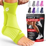 Sleeve Stars Ankle Brace for Women & Men, Ankle Wrap for Sprain, Compression Sleeve for Plantar Fasciitis Relief, Easy Customizable Support: w/Removable Strap (Single/M:10"-12"/Neon Yellow Green)
