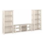 Bush Furniture Homestead Stand for 70 Inch TV with 4 Shelf Farmhouse Bookcase Set, Linen White Oak