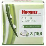 Baby Wipes, Huggies Aloe & Vitamin E, UNSCENTED, 3 Flip-Top Packs, 168 Count