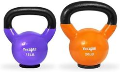 Yes4All Training Kettlebells Weights - Bundle of 15LB+20LB - Home Gym Equipment for Strength Training Exercises with Comfort Vinyl Coated Grip Wide Handle, Special Protective Bottom