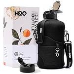 H2O Capsule 2.2L Half Gallon Water Bottle with Storage Sleeve and Removable Straw – BPA Free Large Reusable Drink Container with Handle - Big Sports Jug, 2.2 Liter (74 Ounce), Jet Black