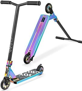 Joycruise Stunt Scooter for Children from 8 Years and Adults, Stunt Scooter with 360° Steering, Fun Scooter, Kick Scooter, 110 mm Wheels, Aluminium Core, Robust Trick Scooter, Pedal Scooter (Rainbow)