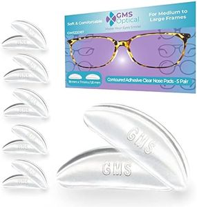 GMS Optical® 1.8mm Anti-Slip Adhesive Contoured Soft Silicone Eyeglass Nose Pads with Super Sticky Backing for Glasses, Sunglasses, and Eye Wear - 5 Pair (Clear)
