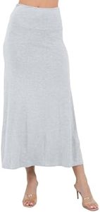 Azules Maxi Skirt for Women- Elegant Long Women's Skirts- Solid Color, Soft, Stretchy, Flowy Boho Rayon- Womens High Waist Fold Over for Any Occasion - Heather Grey, X-Large