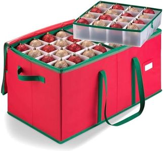 Christmas Ornament Storage - Stores up to 128 Holiday Ornaments, Adjustable Dividers, Zippered Top, Two Handles. Attractive Storage Box Keeps Holiday Decorations Clean and Dry for Next Season (Red)