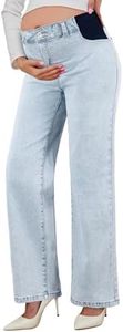 BLENCOT Women's Maternity Pants Wide Leg Pregnancy Jeans with Pockets Pregnant Clothes Beau Blue Medium