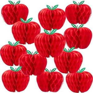 SUNBEAUTY 12 Pcs Red Apple Paper Honeycomb Hanging Decoration Apple Decorations for Classroom Back to School Decoration Teacher Appreciation Decorations 3D Paper Apple Honeycomb Table Decor(4.7 Inch)