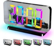 Sukeen Alarm Clock, 7.4" LED Digital Clock, Mirror Clock with 11 Colors Time Display, 10 Modes RGB Night Light, USB C Charger Port, Volume, Brightness, Alarm Clocks Bedside for Bedroom Home - Black