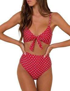 Blooming Jelly Womens High Waisted Bikini Set Polka Dot 2 Piece Swimsuit Tie Knot Swim Suits 2026 (Large, Red)