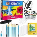 U.S. Art Supply 46-Piece Complete Artist Painting Set with Easel - 12 Acrylic & 12 Watercolor Paint Colors, Brushes, Canvas Panels, Watercolor Pad, Painting Palette, Pencils