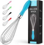 Zulay 12-Inch Stainless Steel Whisk - Balloon Whisk Kitchen Tool With Soft Silicone Handle - Thick Durable Wired Whisk Utensil For Blending, Beating, Whisking, Frothing, Stirring & More (Light Blue)