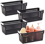 Farmlyn Creek 4-Pack Black Plastic Baskets for Organizing Bathroom, Laundry Room, Washroom or Playroom, Stylish and Sleek Versatile Small Plastic Baskets with Handles for Home Closet Organization