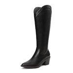 DREAM PAIRS Women's Riding Cowgirl Western Fall Pointed Toe Knee High Boots,Size 7,Black/pu,DKB212