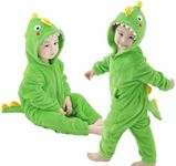 LOLANTA Boys' Girls' Costume Flannel Jumpsuit Dinosaur Soft One Piece Animal Kids Halloween Birthday Gift (Dark green, 6-7 Years)