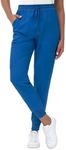 MIVEI High Waisted Jogger Style Scrub Pants for Women - 8 Pockets Medical Bottoms Tapered Yoga Waistband Ribbed Ankle Tall Royal