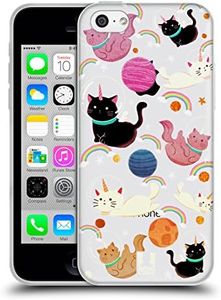 Head Case Designs Cat Space Unicorns Soft Gel Case and Matching Wallpaper Compatible with Apple iPhone 5c