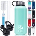 BOGI Insulated Water Bottles, 32oz Double Wall Vacuum Stainless Steel Water Bottles with 3 Lids Metal Water Bottle with Straw Wide Mouth Keeps Hot and Cold, Leak Proof, BPA-Free for Sports Gym Office