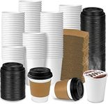 Ginkgo 100-Pack 8 oz Thickened Disposable Coffee Cups with Lids and Sleeves for Hot Beverages - Perfect for Hot Coffee, Cocoa, and More