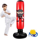 Inflatable Kids Punching Bag, 160cm Punch Bag Free Standing Fitness Boxing Bag Bounce Back Karate Gifts for Boys and Girl (With Foot Air Pump) (Red)