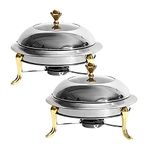 FEOOWV Chafing Dish Set of 2 Pcs Stainless Steel Round Durable Buffet Warmer Tray Durable Frame with Lid and Chafing Fuel Holder for Kitchen Party Dining Buffet-Without Water Pan (2 pack)