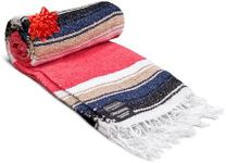 Benevolence LA Mexican Blanket, Authentic Handwoven Yoga Blanket & Outdoor Blanket, Made by Traditional Mexican Artisans, Saddle Blanket, Beach Blanket, Picnic Blanket, & Car Blanket 75 x 52 - Coral