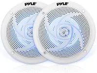 Pyle Marine Speakers - 6.5 Inch 2 Way Waterproof and Weather Resistant Outdoor Audio Stereo Sound System with LED Lights, 240 Watt Power and Low Profile Slim Style - 1 Pair - PLMRS63WL (White)