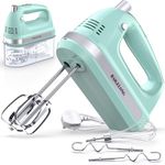 BAIGELONG Hand Electric Mixer, 300W Ultra Power Food Kitchen Mixer with 5 Self-Control Speeds + Turbo Boost, 5 Stainless Steel Attachments Handheld Blender for Baking, GREEN