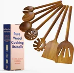 Ziruma 7-Piece Wooden Spoons for Cooking, Non Toxic Cooking Utensils Glue & Formaldehyde-Free, Comfort-Grip Acacia Wood Utensils, Non Scratch Wooden Utensil Set - Wooden Cooking Utensils