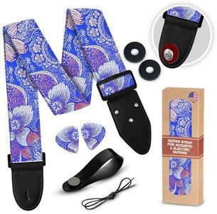 Guitar Strap Premium Padded For Electric, Acoustic, and Bass. Adjustable Unique Design Guitar Straps Includes 2 Strap Locks To Keep Your Guitar Safe - Discover Durability Comfort and Style