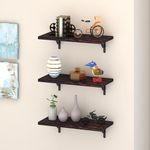 Klaxon Arizona Wood and Metal Floating Wall Shelves | Home Decorative Shelf | Wall Shelves for Living Room, Bedroom, Study Room, Balcony Garden-Real Ebony, Pack of 3 (17x8 in)