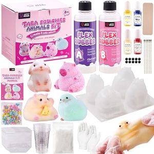 LET'S RESIN Flex Rubber for Taba Squishy Kit, All-in-one Beginner Kit for Squishy Maker, with 16oz Silicone Gel, Hamster/Capybara/Rabbit/Chick Silicone Molds, Color Paste, Flocking Powder, Ideal Gifts