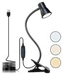 KNAMKY USB LED Desk Lamp Clip On Reading Light, 3 Light Mode 10 Dimmable Brightness Levels Eye Caring Book Light, Bed Light for Headboard,Clamp Bedside Lamp for Studying Working