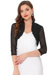 Allegra K Ruffle Shrug for Women's See Through 3/4 Sleeves Open Front Mesh Crop Bolero Cardigan Black L