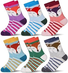 Eocom 6 Pairs Children's Winter Warm Wool Animal Crew Socks Kids Boys Girls Socks(4-7 Years, Fox)