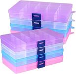 ZEONHEI 8 Pack 15 Grids Jewellery Organizer Bead Storage Box, Colorful Divider Plastic Earring Charms Storage Containers with Adjustable Compartments for Craft Sewing Diamond Art Screw